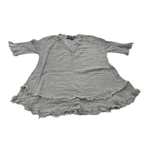 Tina Stephens Zariah Crinkle Linen Top Gray One Size Italy Raw Hem Tunic
